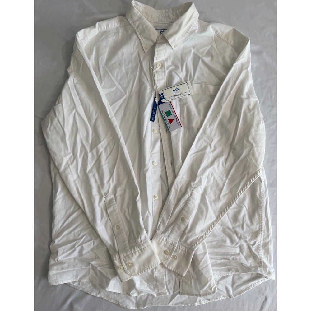 Southern Tide Channel Markers White Stretch Button Down Shirt Mens XL 5022 1760